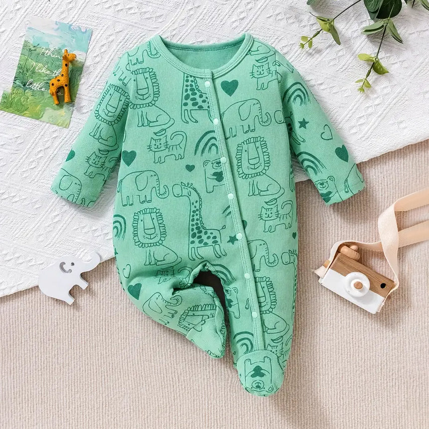 Casual Cute Animals Print Long Sleeve Baby Jumpsuit