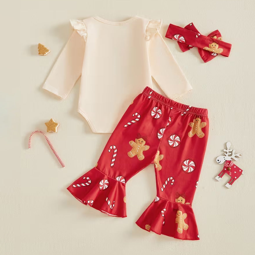 3PCS Baby's First Christmas Letter Gingerbread Man Print Long Sleeve Baby Set