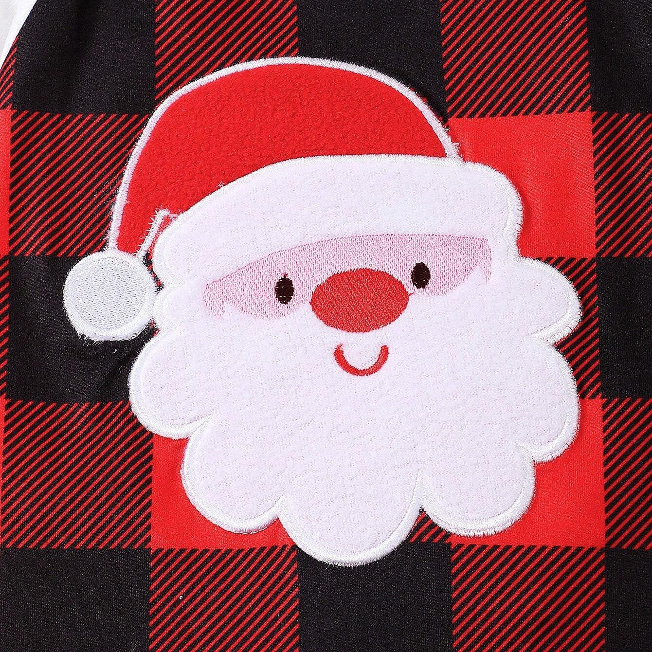 2PCS Christmas Santa Plaid Printed Long Sleeve Baby Jumpsuit