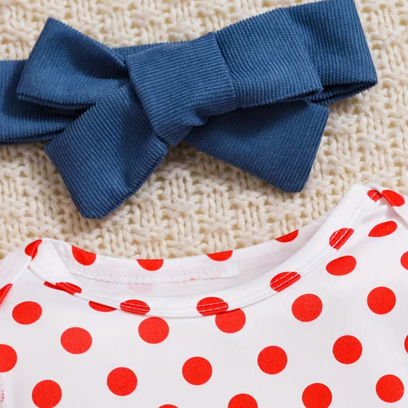 3PCS Lovely Elephant Polka Dots Printed Baby Girl Set