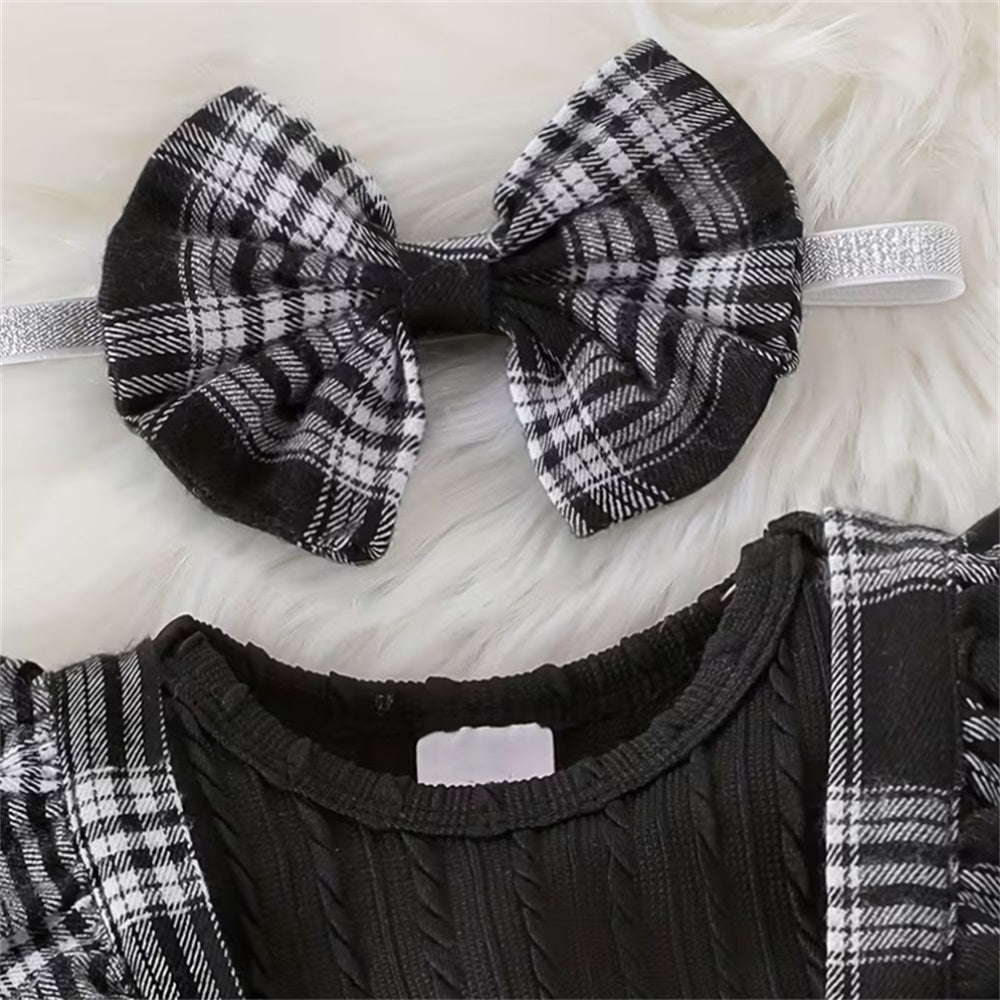 3PCS Fashion Trend Plaid Print Long Sleeve Baby Set