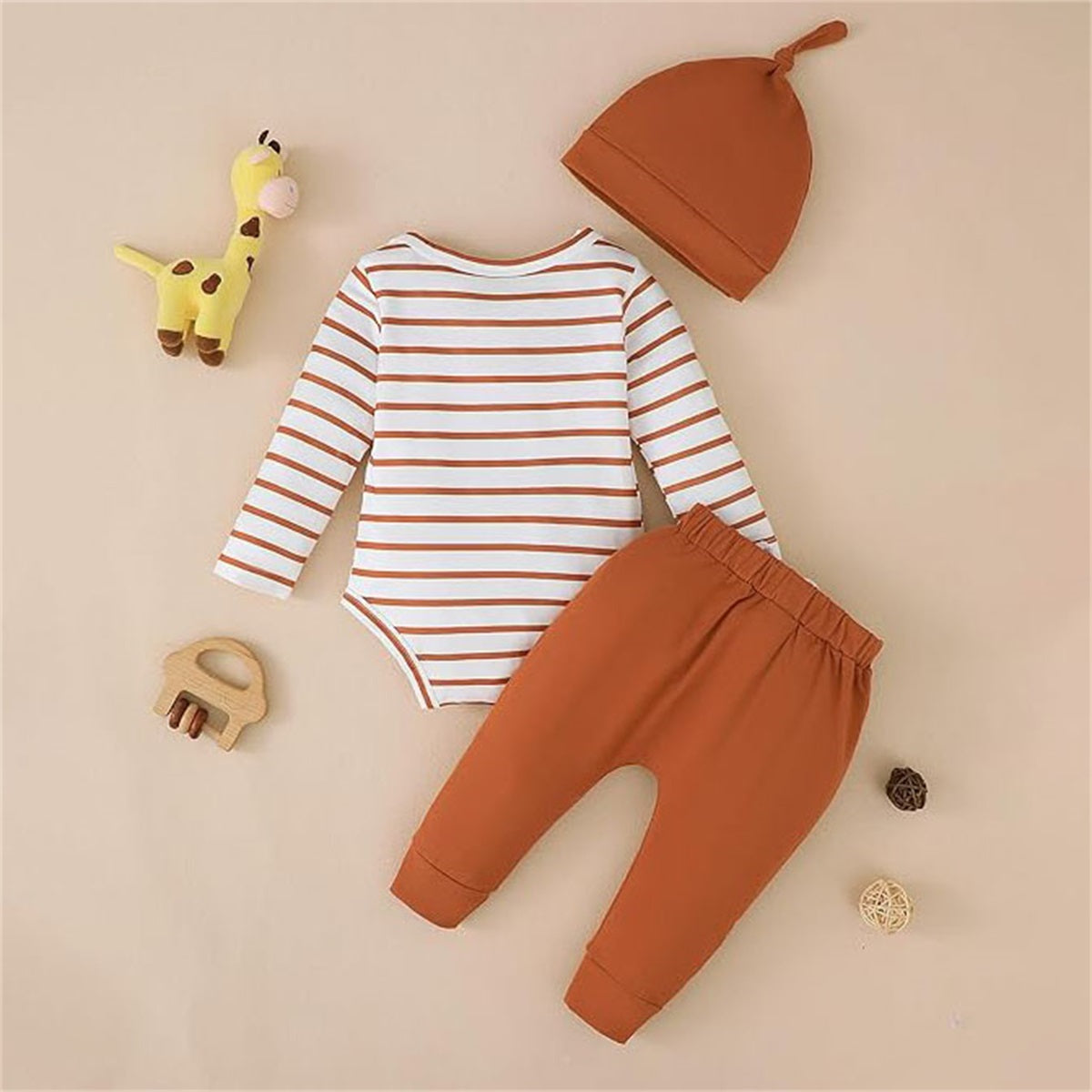 3PCS Giraffe Stripe Long Sleeve Printed Baby Set
