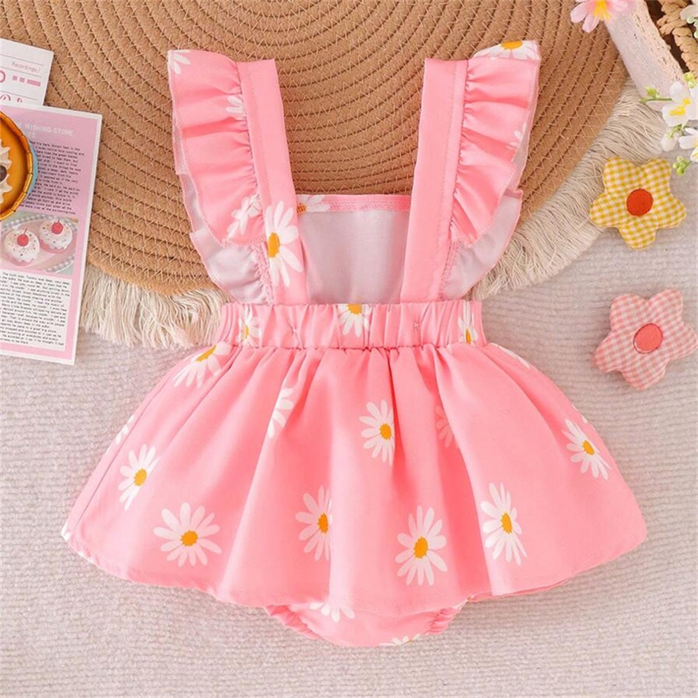 Summer Daisy Printed Ruffled Sleeveless Baby Romper