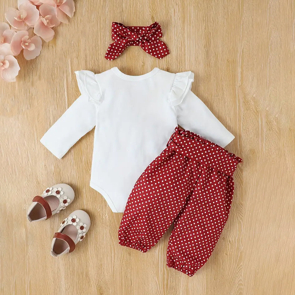 3PCS Polka Dots Printed Long Sleeve Baby Set