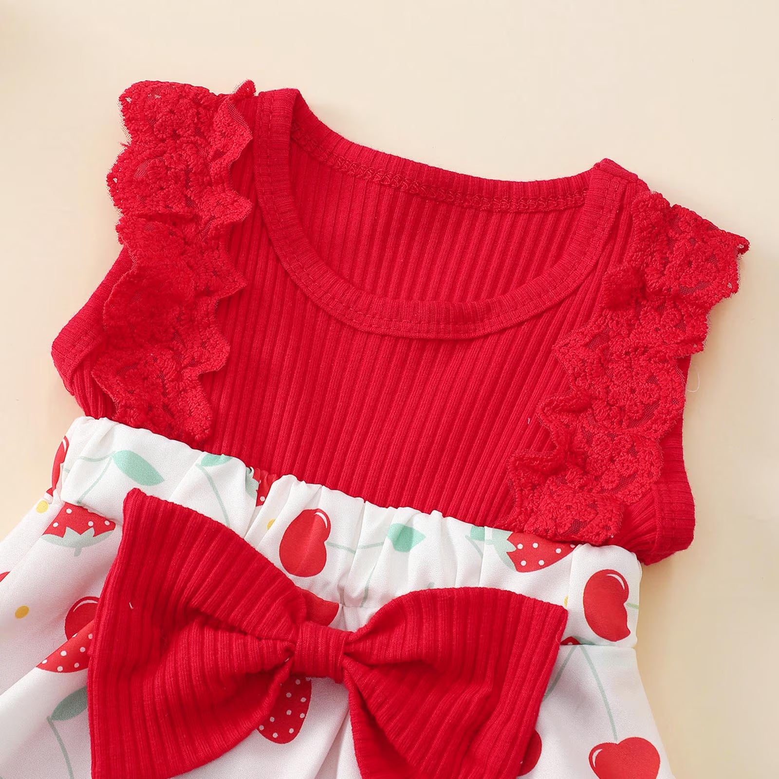 2PCS Cute Strawberry Cherry Print Sleeveless Baby Romper