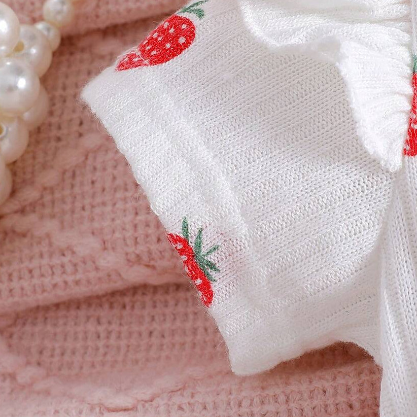 2PCS Pretty Strawberry Print Bow Short Sleeve Baby Set