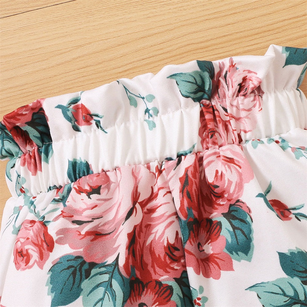 3PCS Mommy's Little Girl Letter Embroidery Floral Print Baby Set