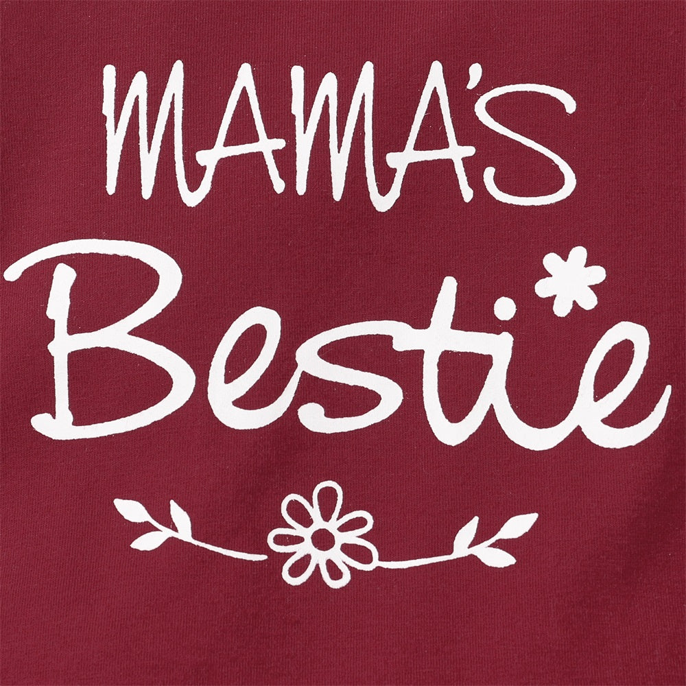 3PCS Mama's Bestie Letter Floral Print Long Sleeve Baby Set