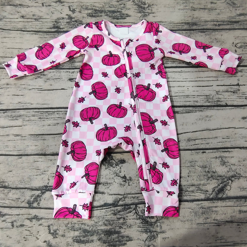 Comfy Pumpkin Plaid Printed Long Sleeve Zipper Baby Jumpsuit