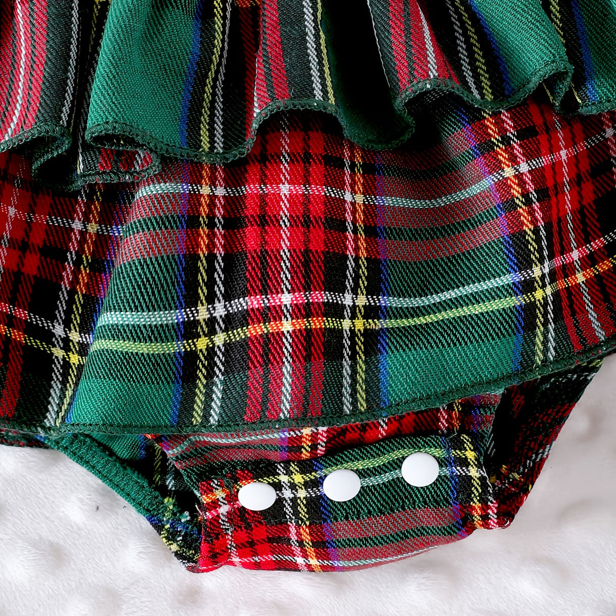 3PCS Sweet Color-Blocked Plaid Printed Long Sleeve Baby Romper