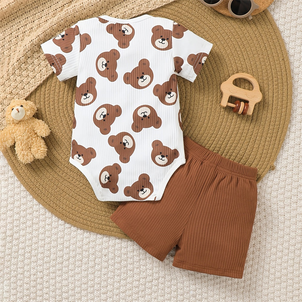 Summer Cute Bear Printed Short Sleeve Baby Set