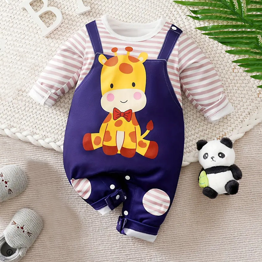 Comfy Giraffe Stripe Printed Baby Jumpsuit