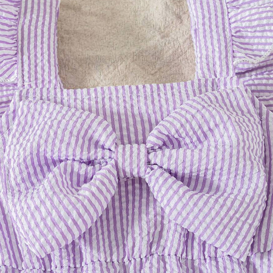 2PCS Cute Stripe Print Flutter Sleeve Baby Romper