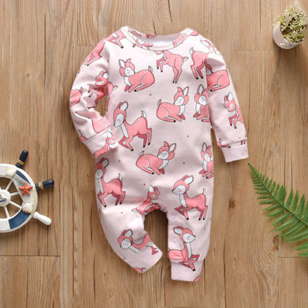 Quirky Fox Printed Long Sleeve Baby Girl Jumpsuit