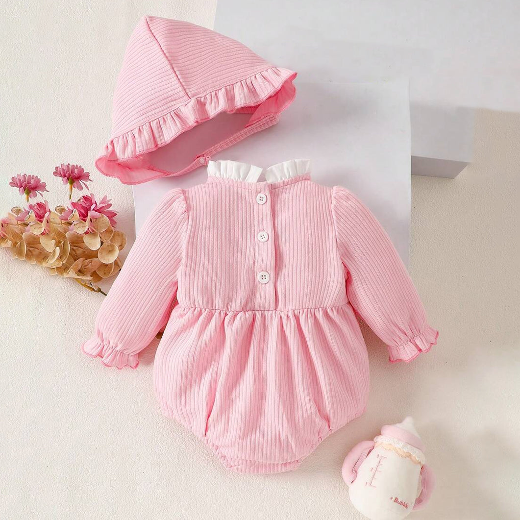 2PCS Lovely Solid Color Ruffles Decoration Baby Romper