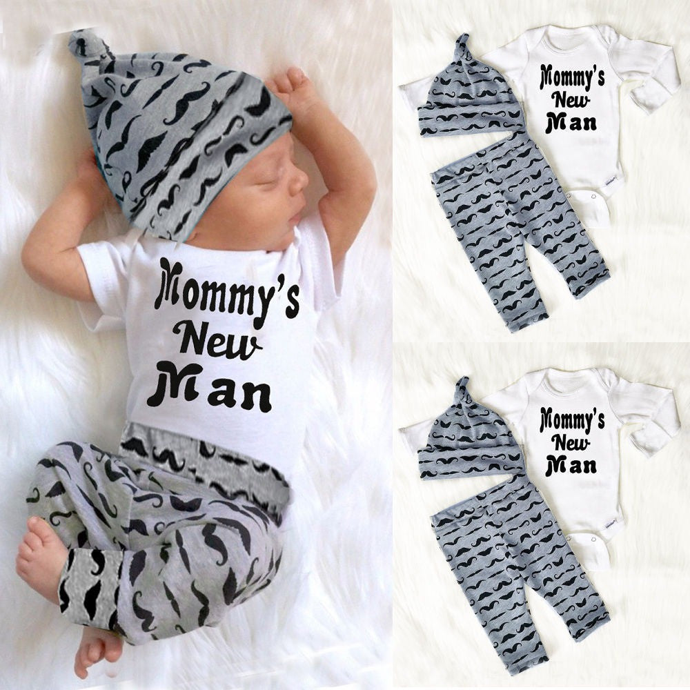 3PCS Mommy's New Man Romper with Pants Set