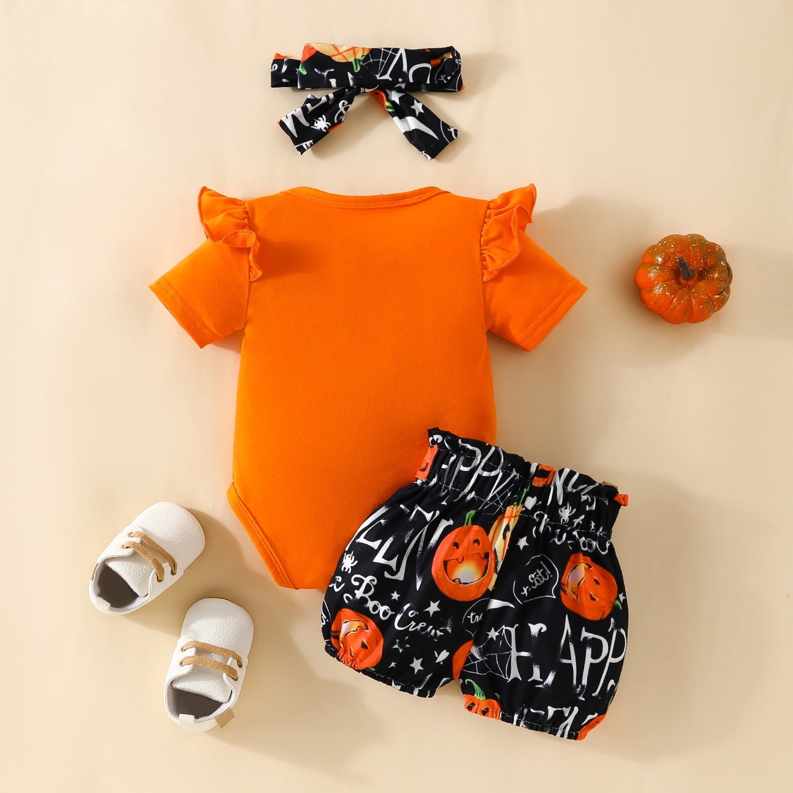 3PCS My 1st Halloween Letter Pumpkin Printed Long Sleeve Baby Set