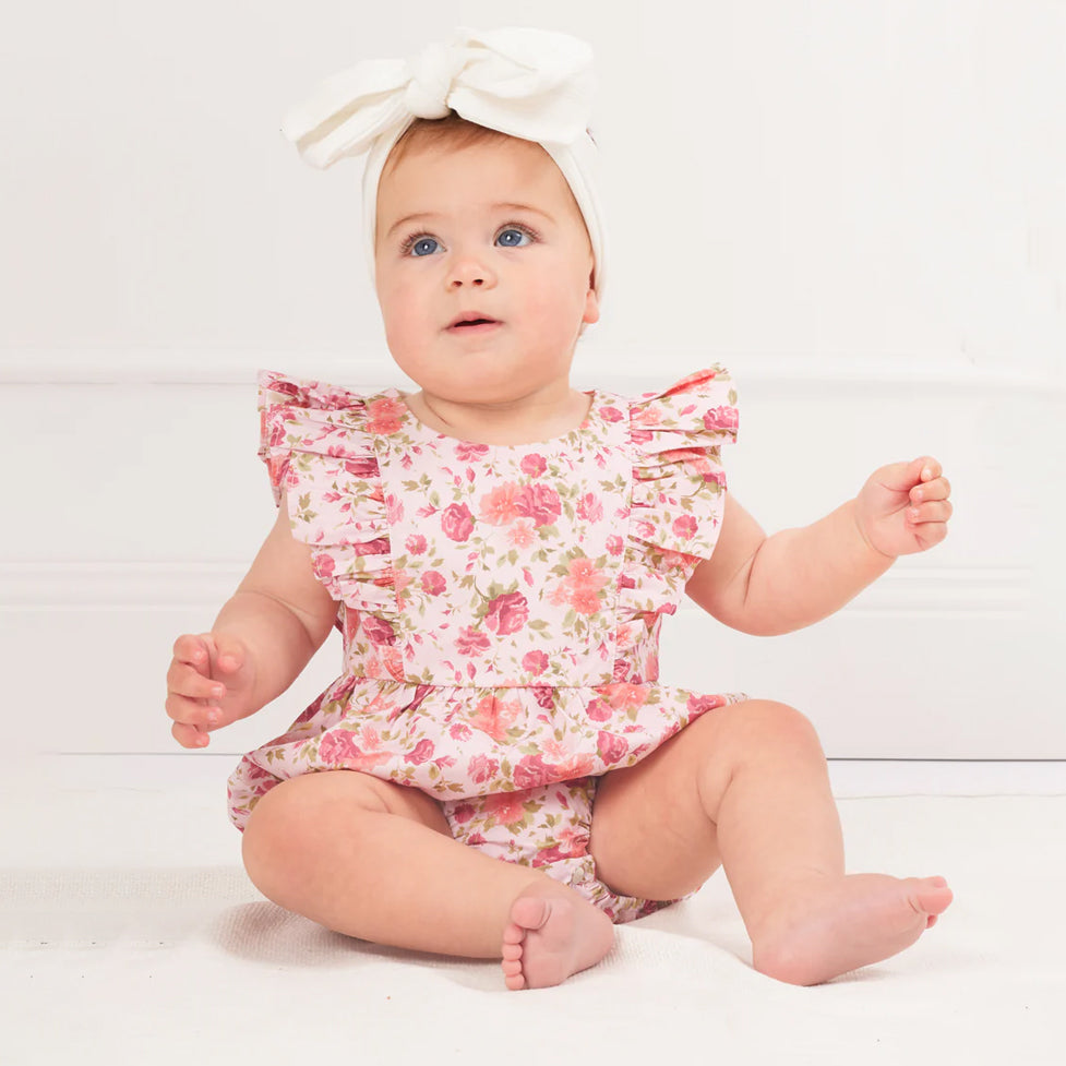 Lovely Floral Printed Flutter Sleeve Baby Romper