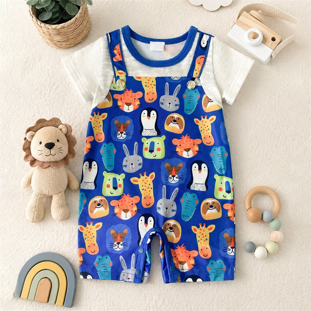 Summer Casual Animal Printed Short Sleeve Baby Jumpsuit