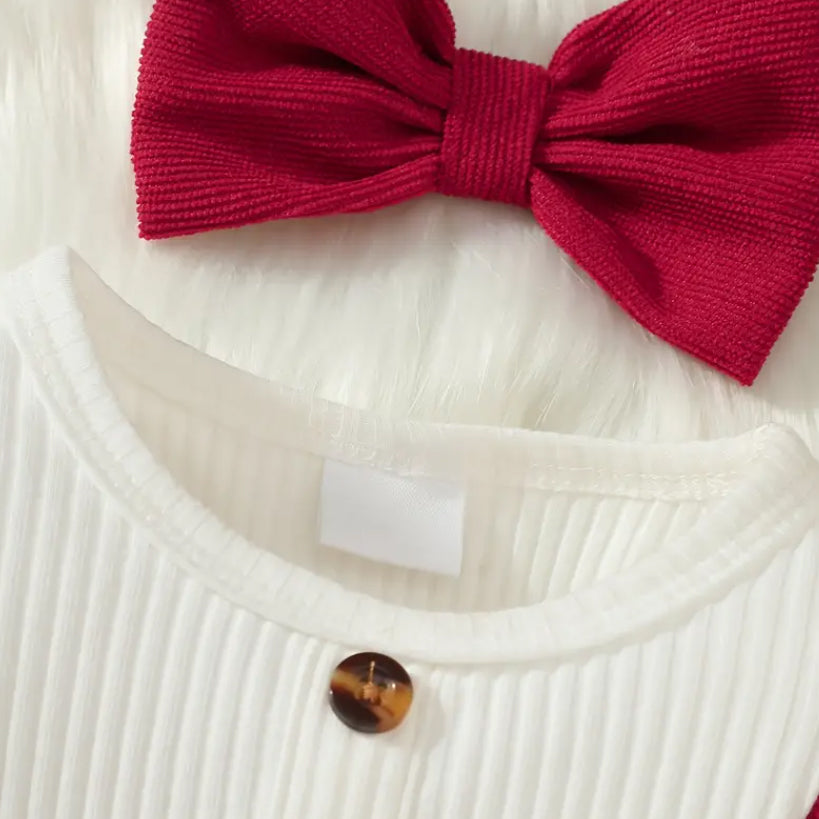 2PCS Santa Claus Print Bowknot Long Sleeve Baby Romper