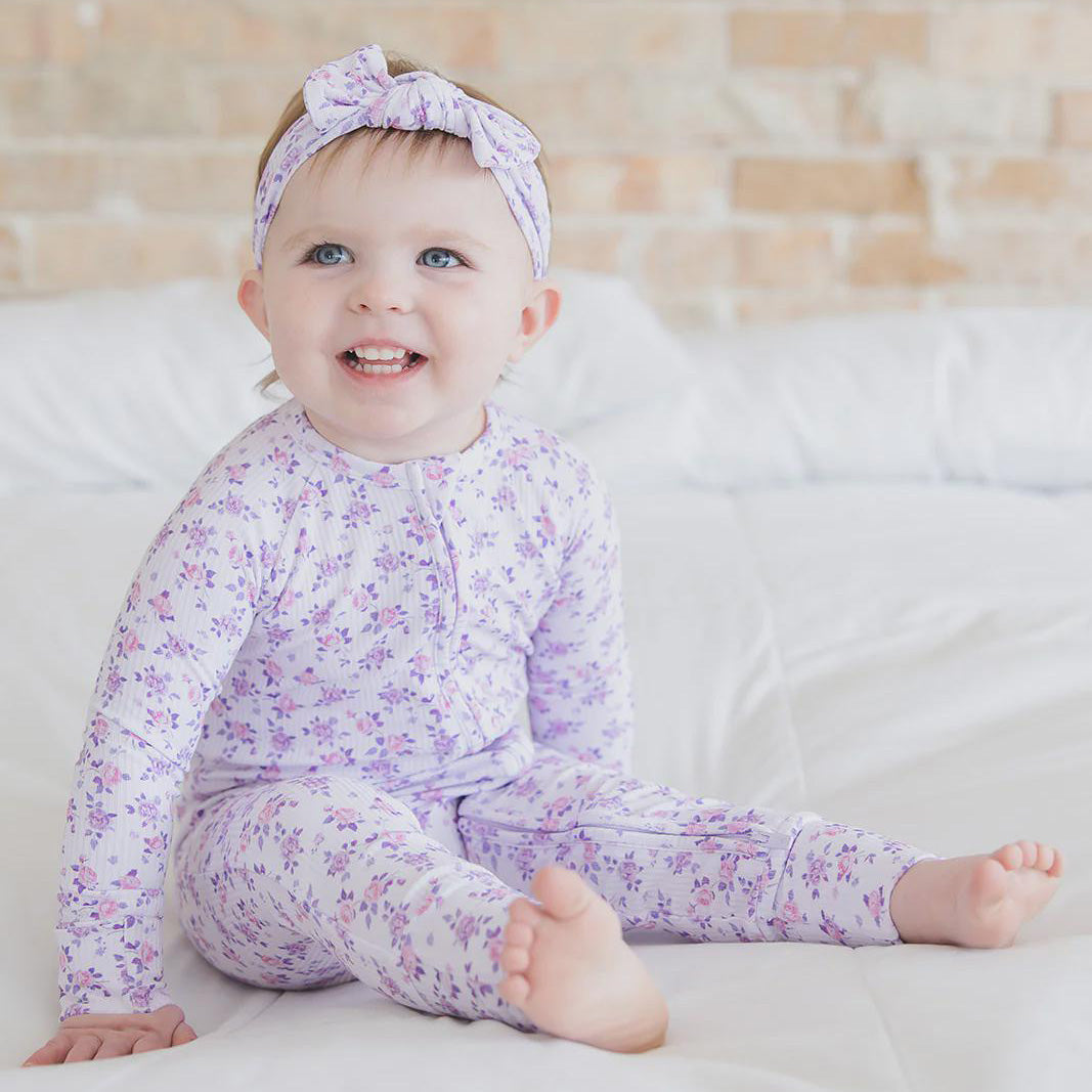 Elegant Floral Printed Long Sleeve Zipper Baby Jumpsuit