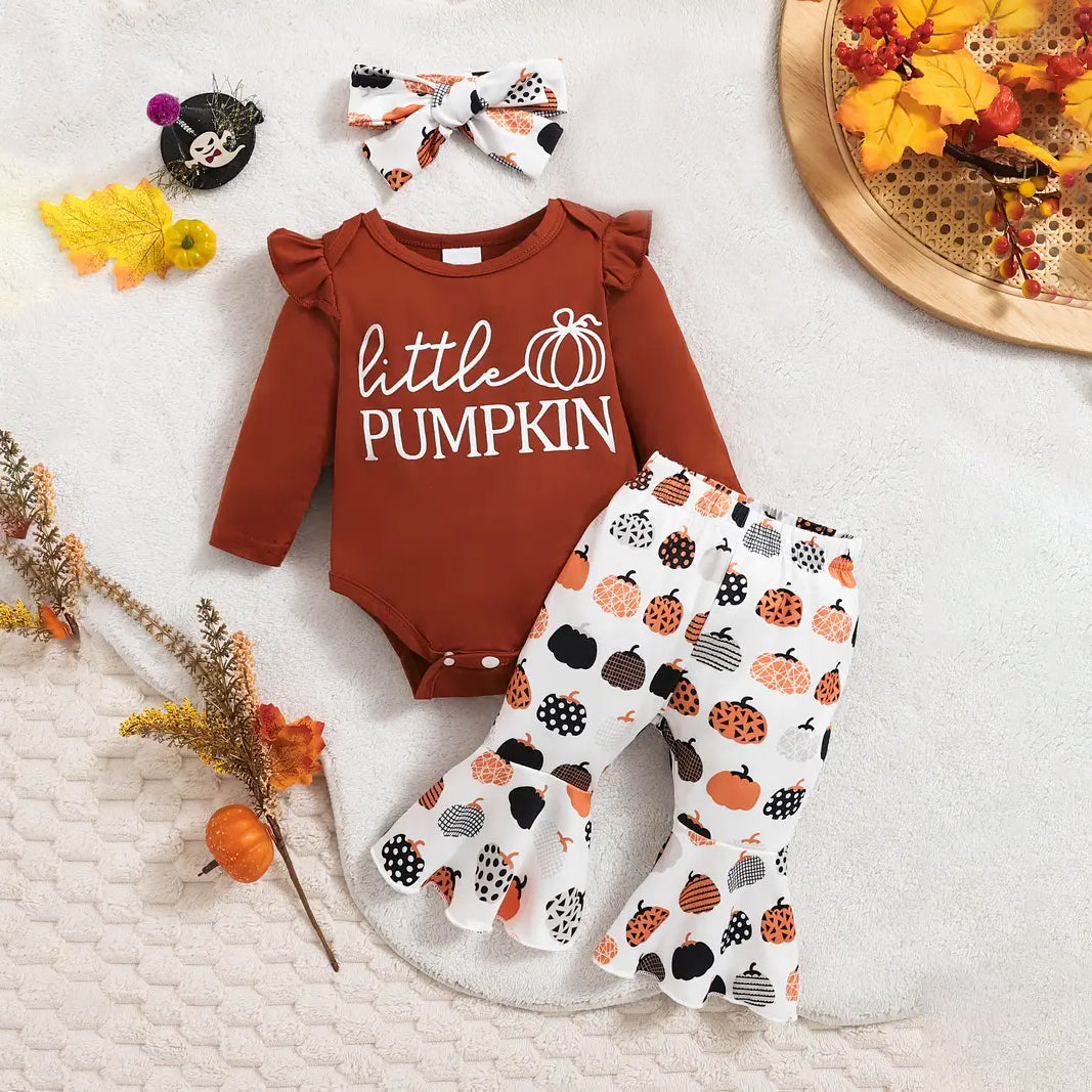 3PCS Little Pumpkin Letter Printed Long Sleeve Baby Set