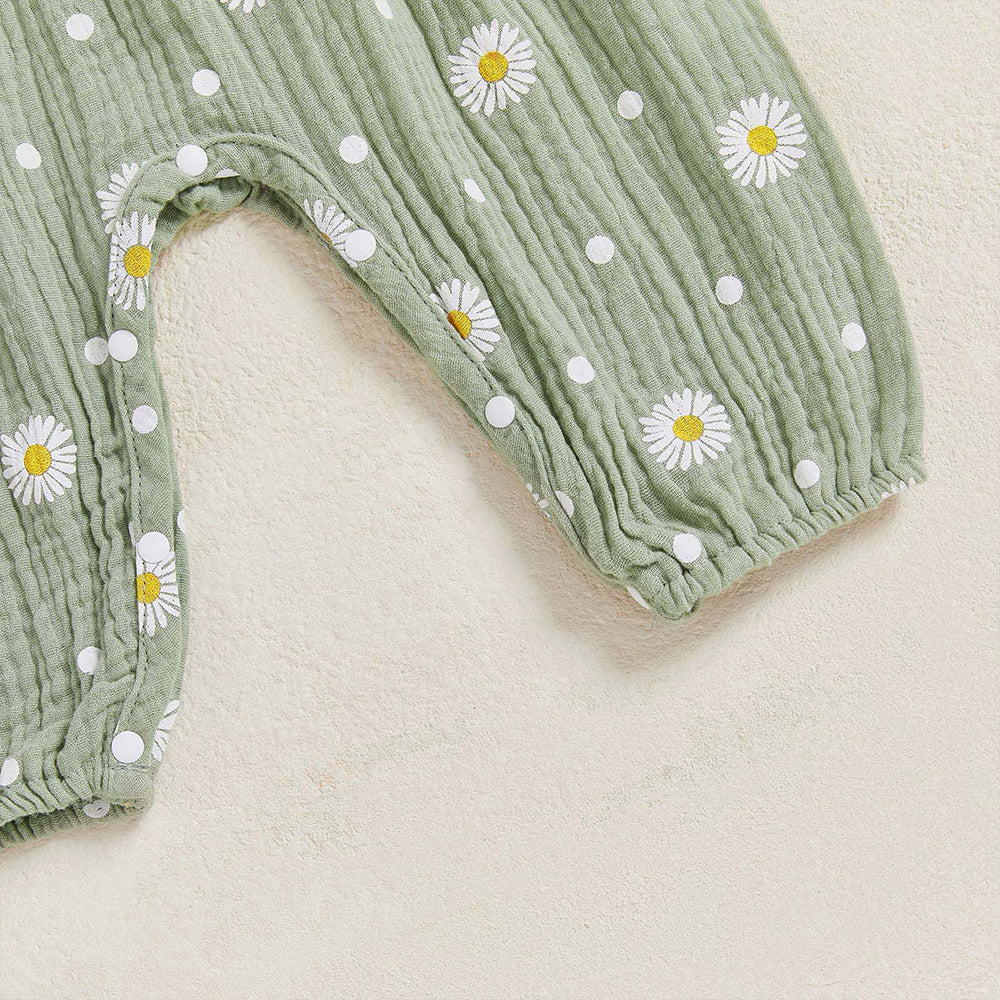 2PCS Timeless Daisy Printed Long Sleeve Baby Girl Jumpsuit