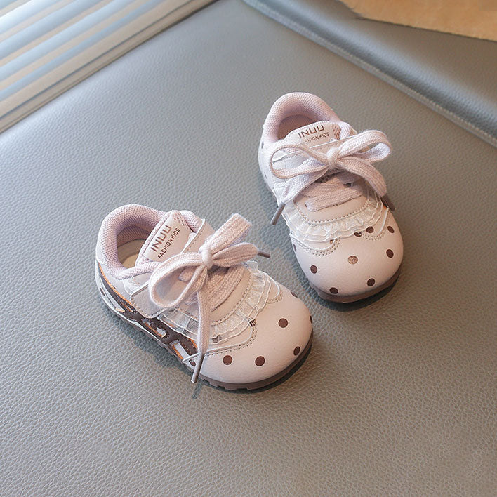 Cute Lace Polka Dot Hook And Loop Baby Shoes