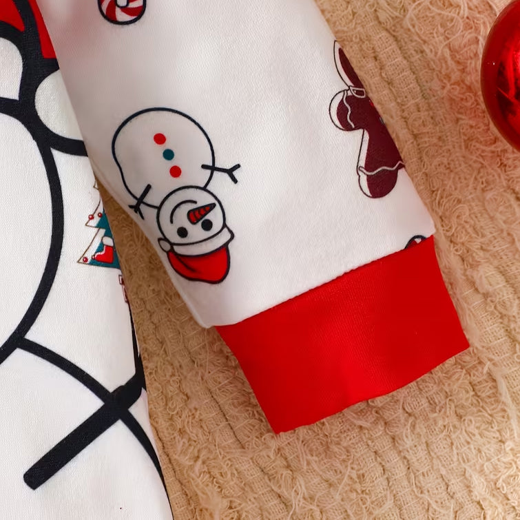 Christmas Snowman Gingerbread Man Print Long Sleeve Baby Jumpsuit