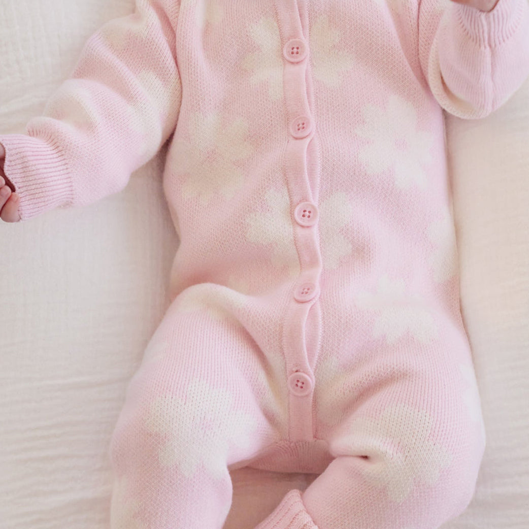 2PCS Gorgeous Floral Printed Knit Long Sleeve Baby Jumpsuit