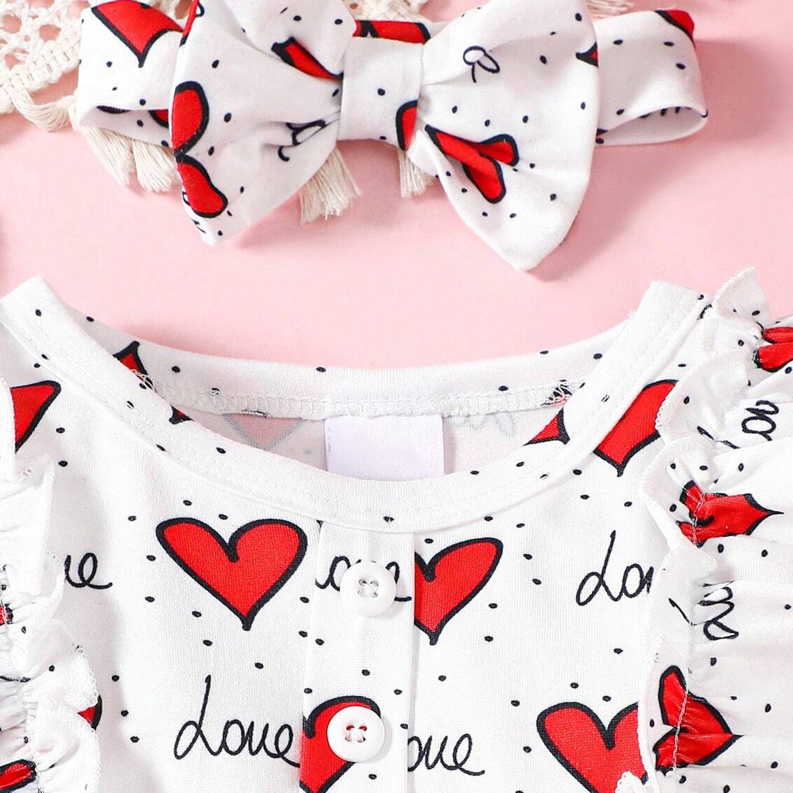 2PCS Heart and Letter Printed Long Sleeve Baby Jumpsuit