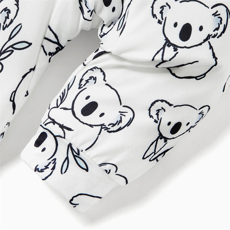Endearing Koala Print Long Sleeve Baby Jumpsuit