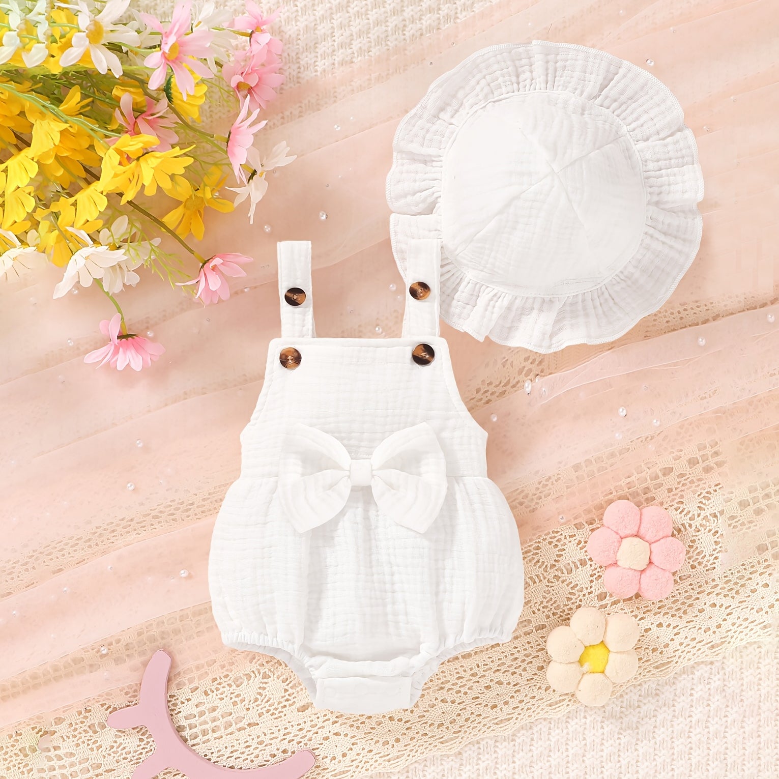 2PCS Grace Solid Color Sleeveless Baby Romper
