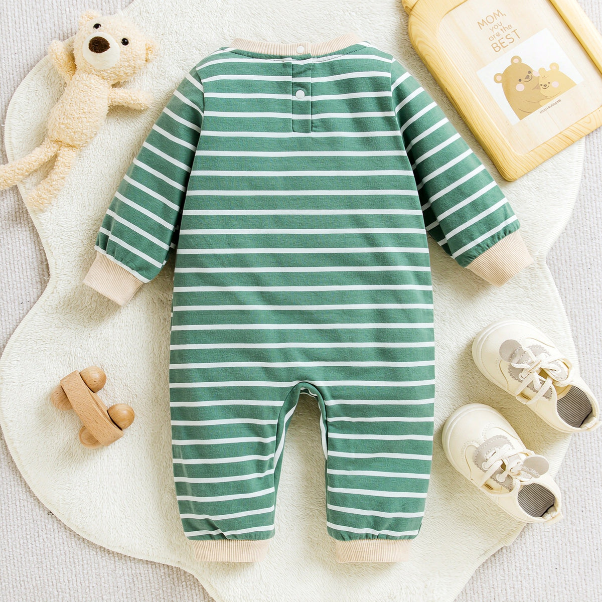 Lovely Pet Puppy Applique Stripe Print Long Sleeve Baby Jumpsuit