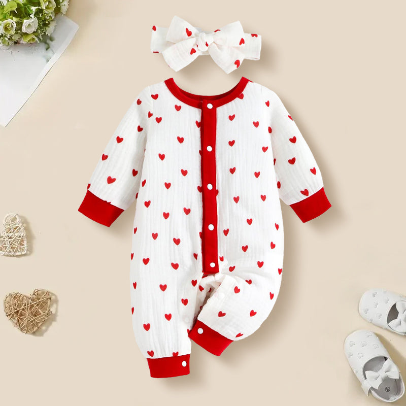 2PCS Lovely Heart Printed Long Sleeve Baby Jumpsuit