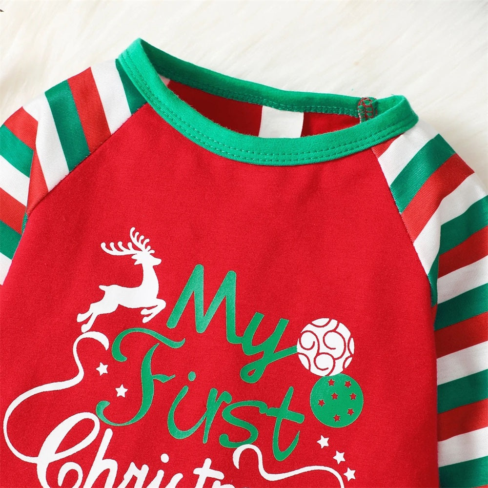 My First Christmas Letter Print Long Sleeve Baby Jumpsuit