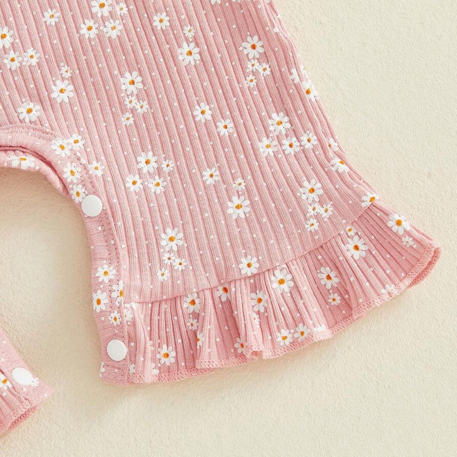 2PCS Sweet All-over Daisy Print Short Sleeve Baby Jumpsuit
