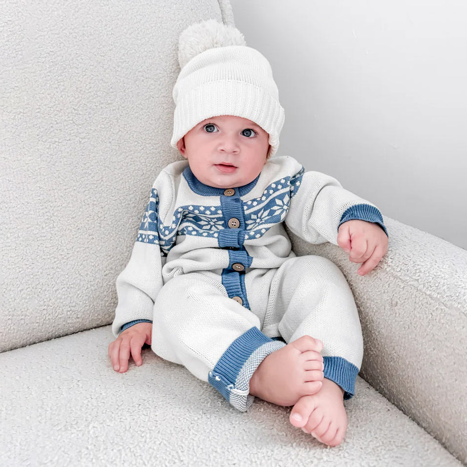 Comfy Striped Snowflakes Knit Long Sleeve Baby Jumpsuit