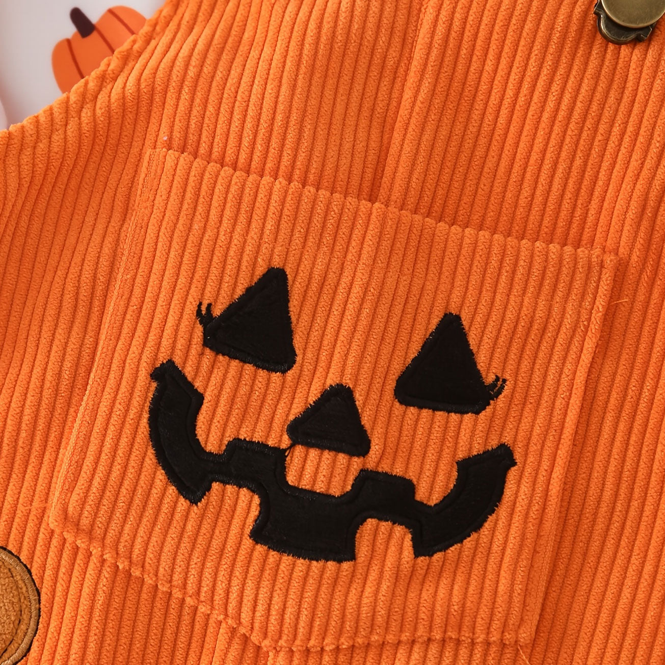3PCS Halloween Ghost Pumpkin Print Corduroy Overalls Baby Set