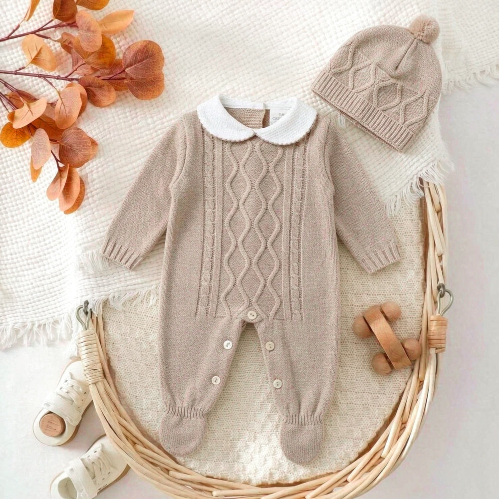 2PCS Comfy Solid Color Knitted Long Sleeve Baby Jumpsuit