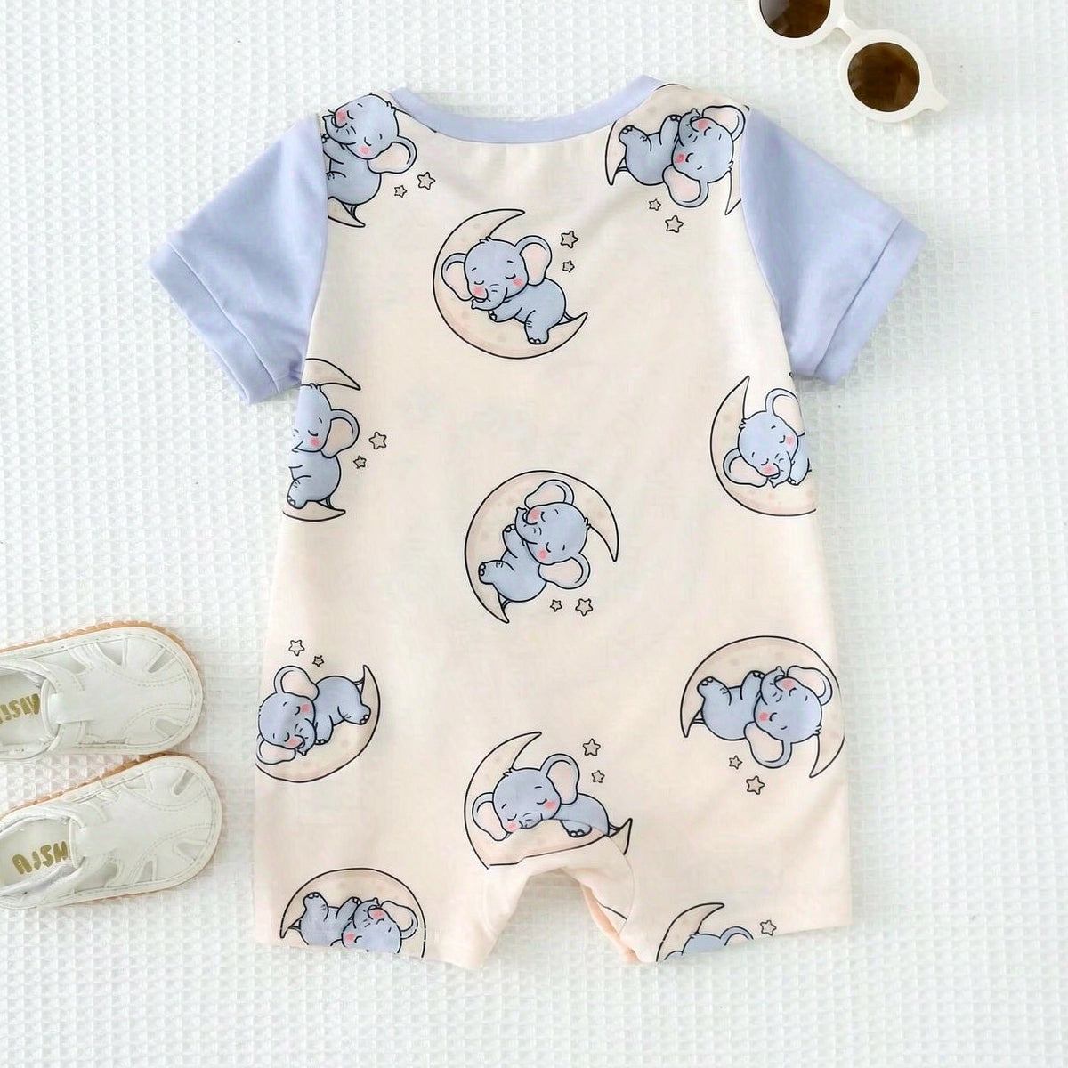 Lovely Elephant Print Short Sleeve Baby Jumpsuit