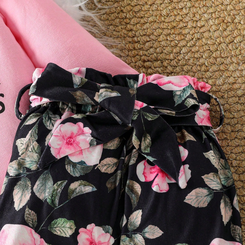 3PCS Pretty Daddy's Girl Mommy's World Letter Floral Printed Baby Set