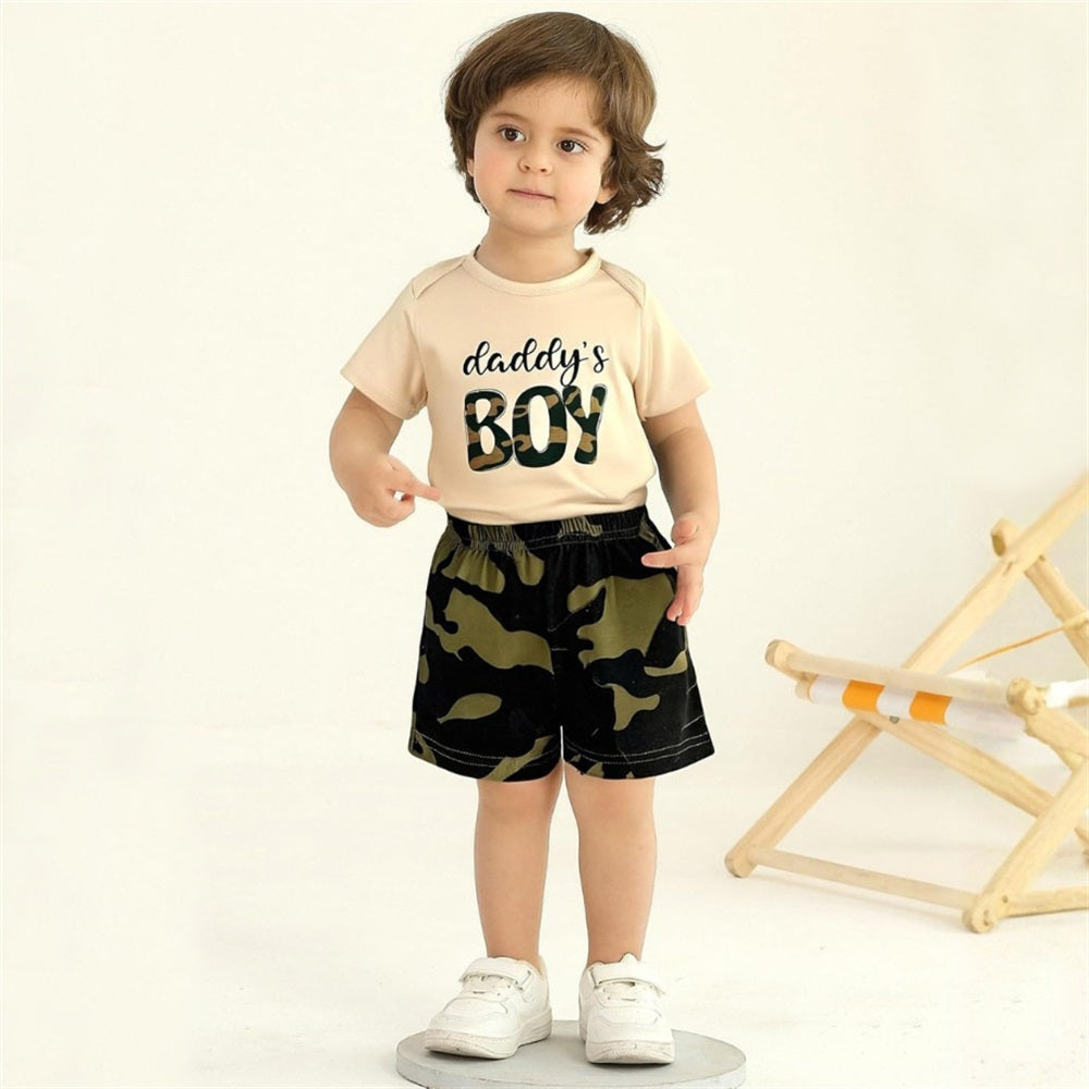 2PCS Daddy's Boy Letter Printed Short Sleeve Baby Set