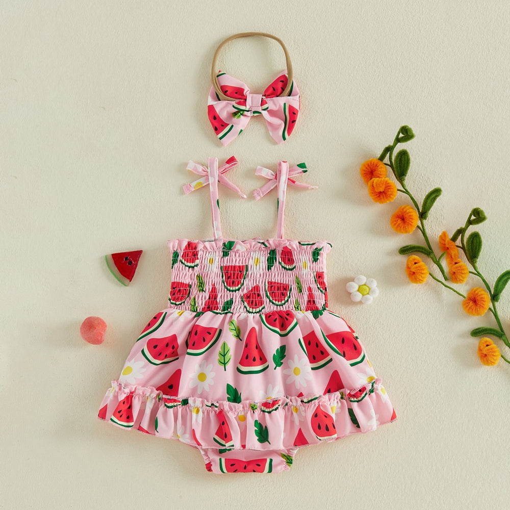 2PCS Fashion Watermelon Printed Suspenders Baby Romper