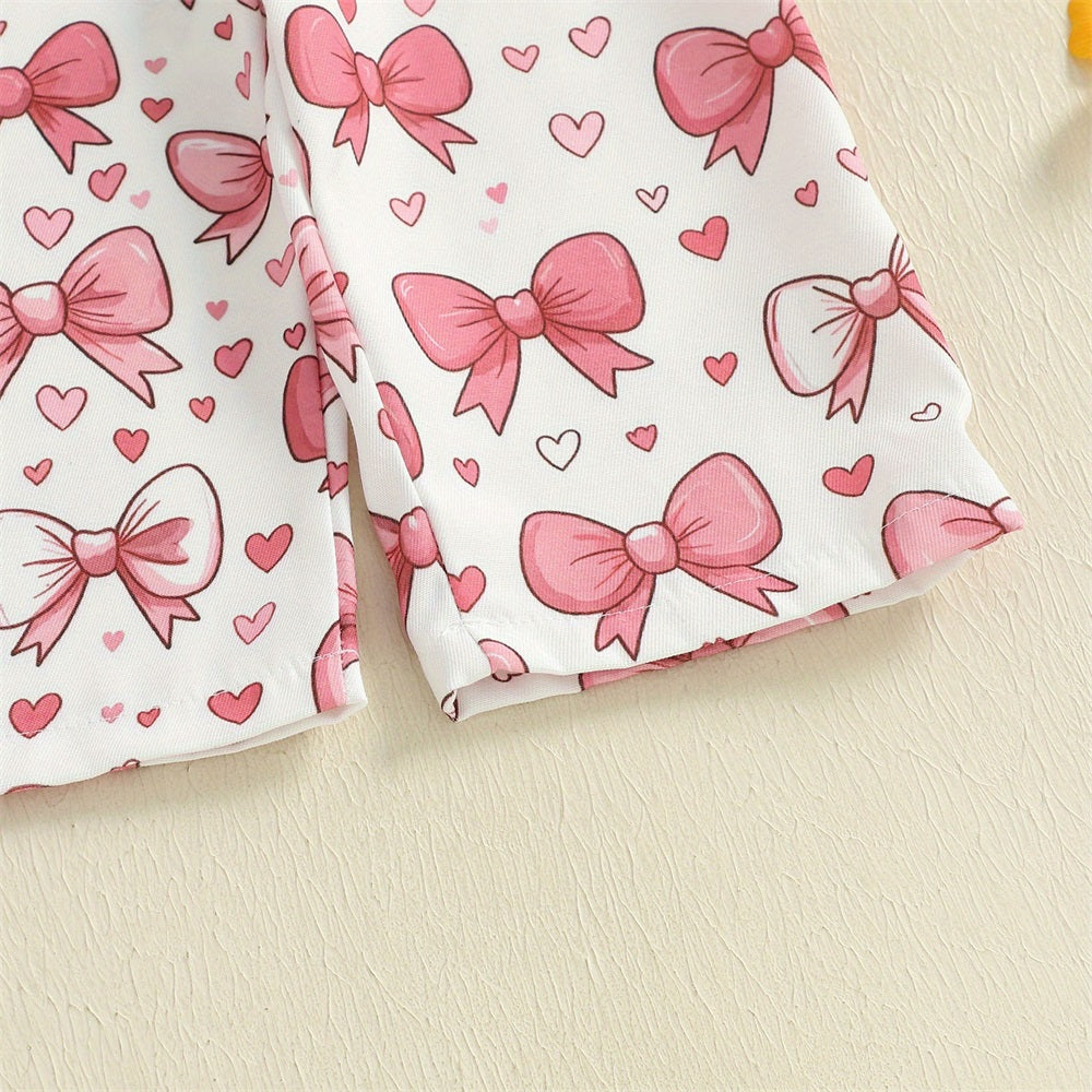 2PCS Sweet Bow Print Long Sleeve Baby Set