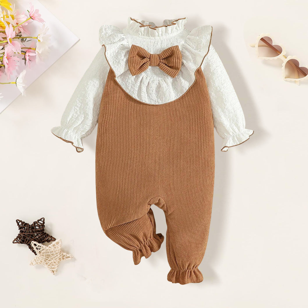 Ruffle Collar Frill Butterfly Decor Long Sleeve Baby Jumpsuit