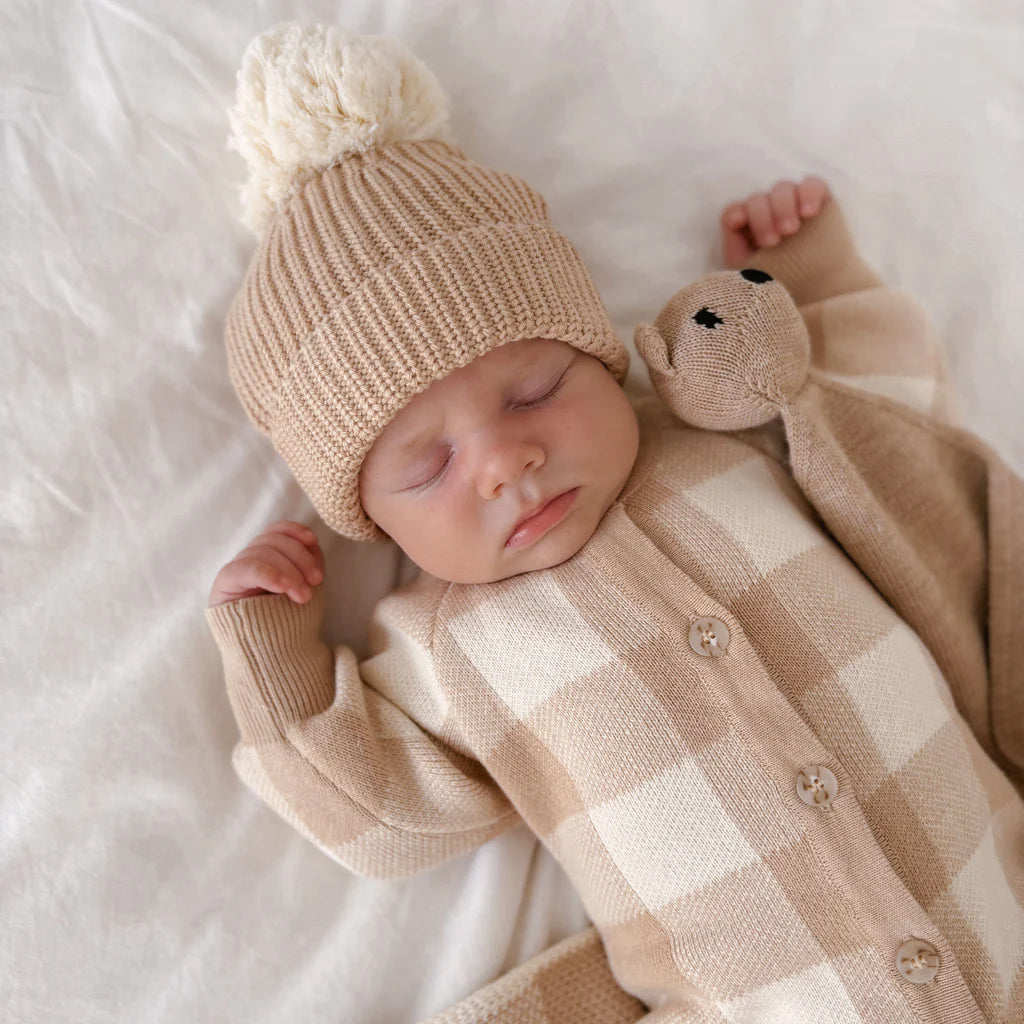 Cozy Plaid Printed Knit Long Sleeve Baby Jumpsuit