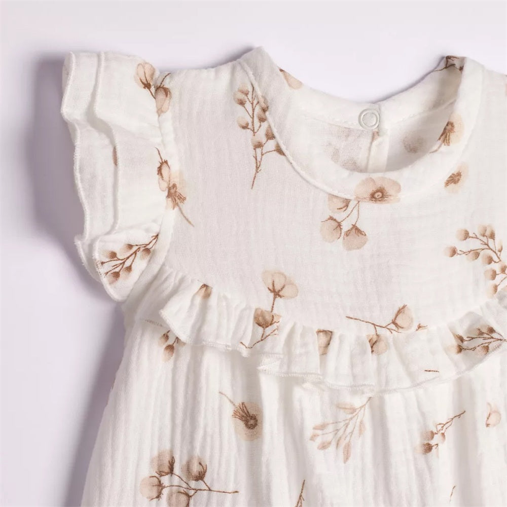 Cheerful Floral Print Flutter Sleeve Baby Girl Jumpsuit