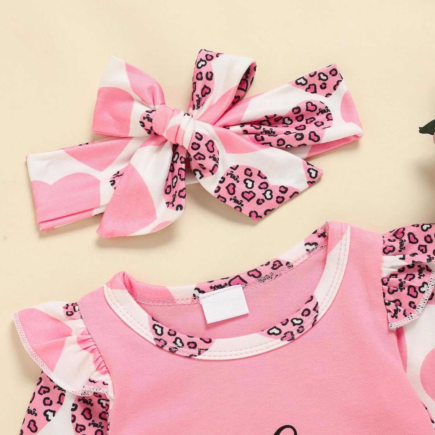 3PCS The Princess Has Arrived Letter Heart Leopard Printed Baby Jumpsuit