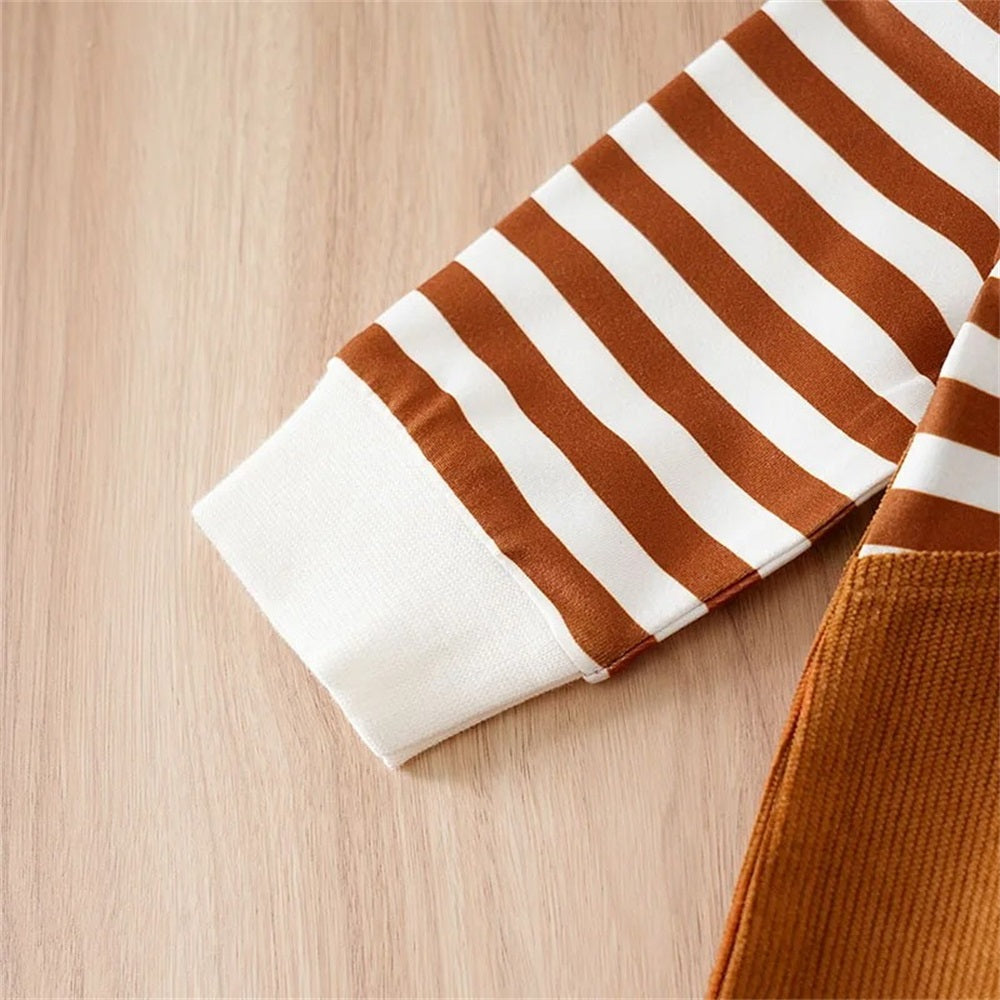 Cute Deer Print Striped Long Sleeve Baby Jumpsuit